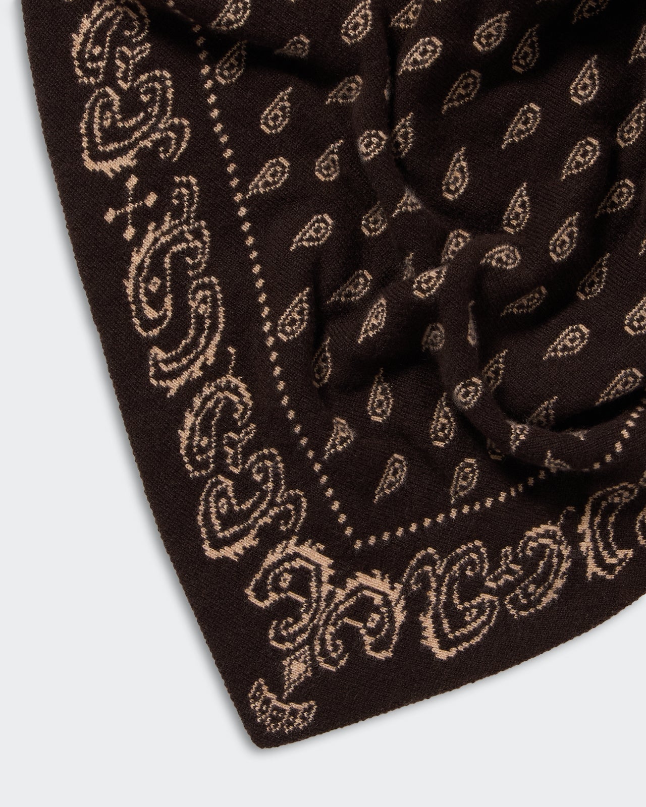 The Wild Rag - Burnt Cocoa/Dune mid-weight paisley bandana in reversible jacquard knit 100% cashmere