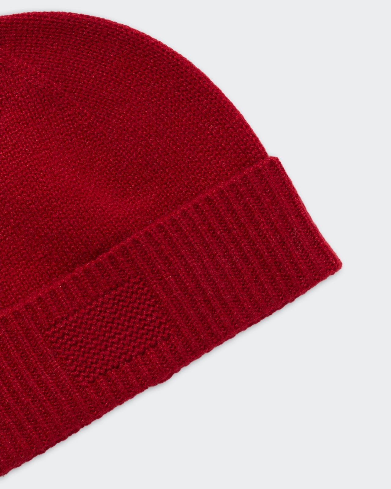Rib Cuff Beanie - Ruby in red cashmere with ribbed cuff and signature GIR branding in center cuff trim.