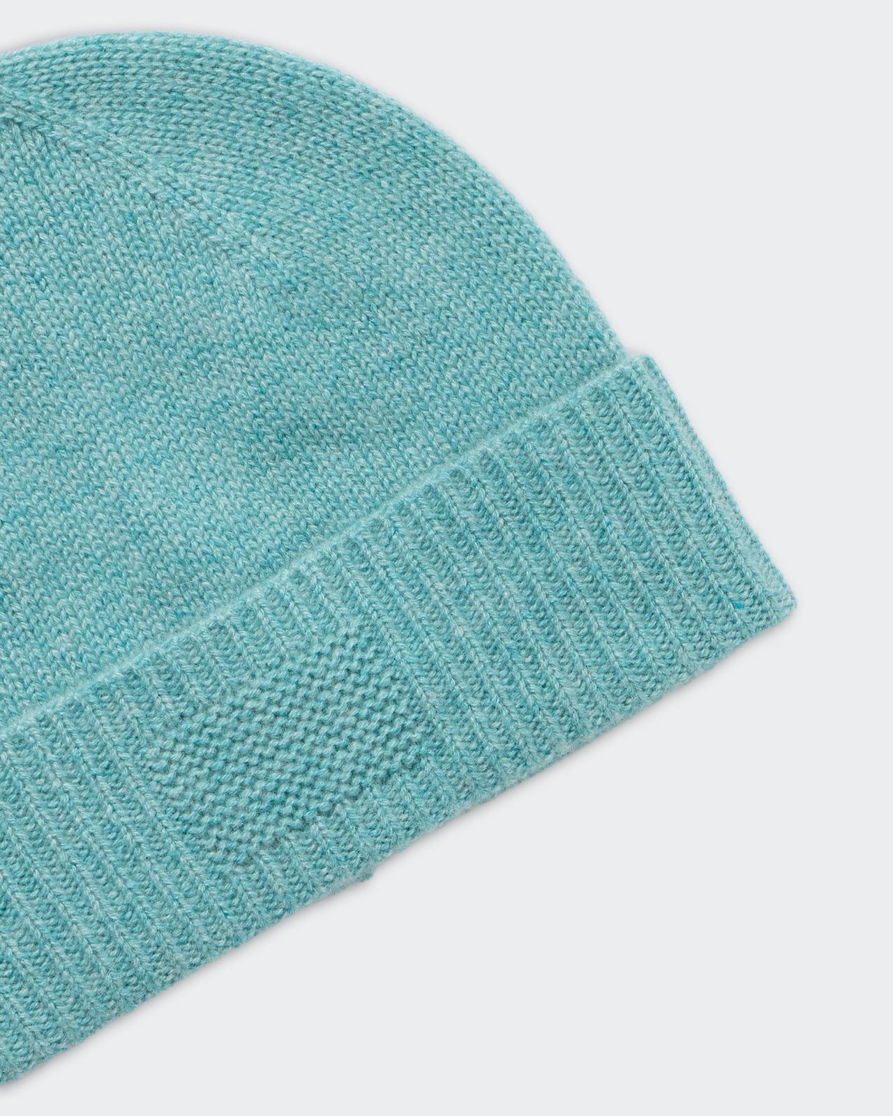 Rib Cuff Beanie - Glacier in soft glacier blue cashmere with ribbed cuff and GIR branding on front trim