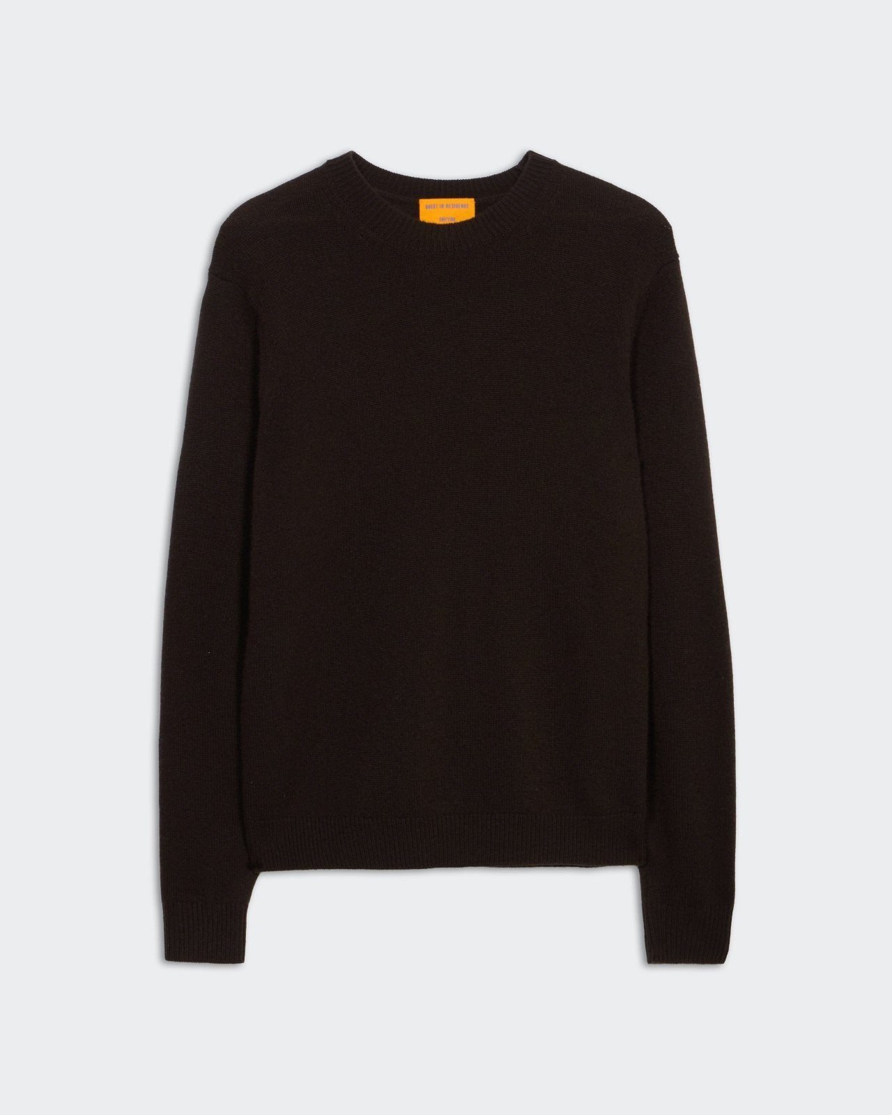 Allday Crew - Burnt Cocoa men's medium-weight crew neck sweater in 100% premium cashmere, dark cocoa color.