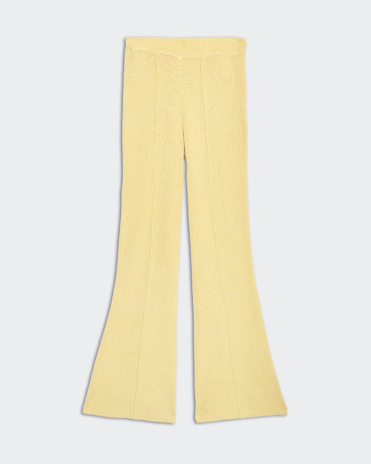 Boucle Flare Pant Butter midweight textured fabric with pin tuck front and back elasticated waistband full length