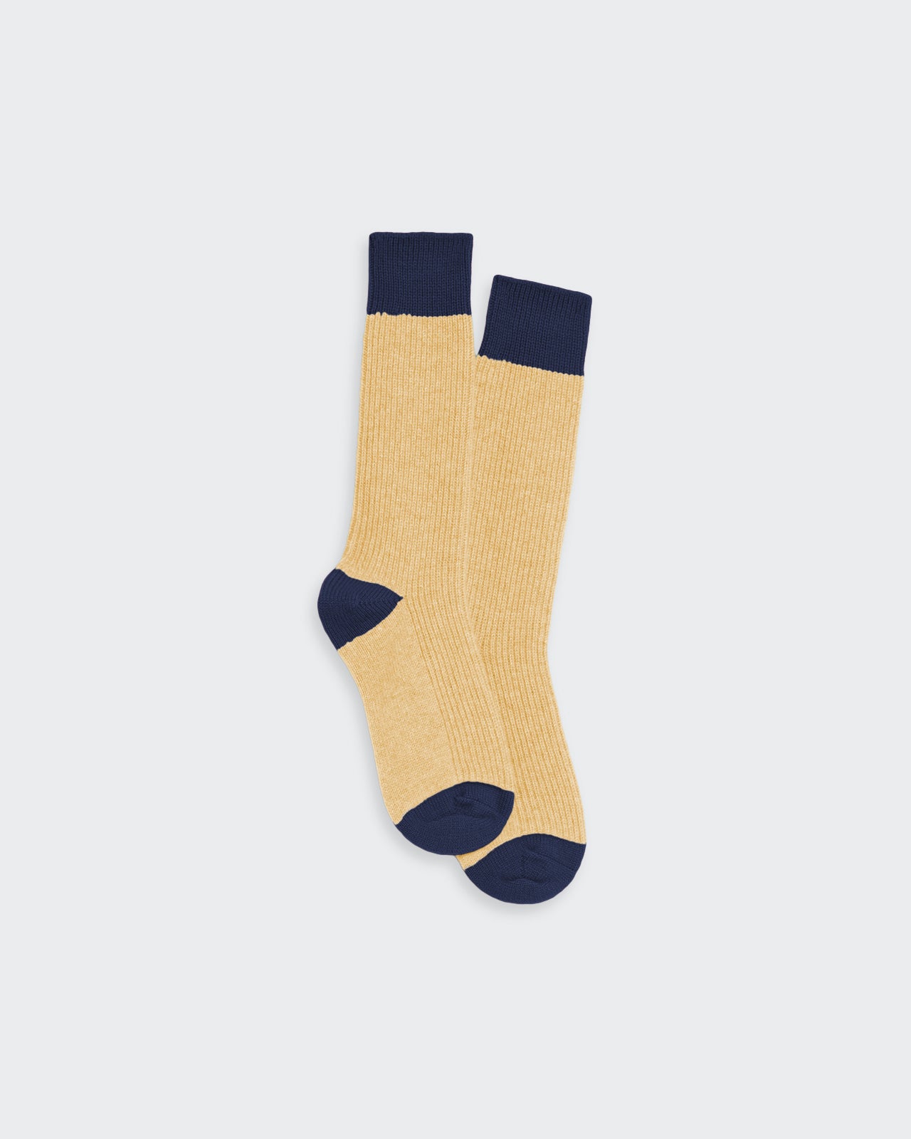The Soft Socks - Butter/Midnight, unisex one size, 100% premium cashmere contrast color-blocked socks.