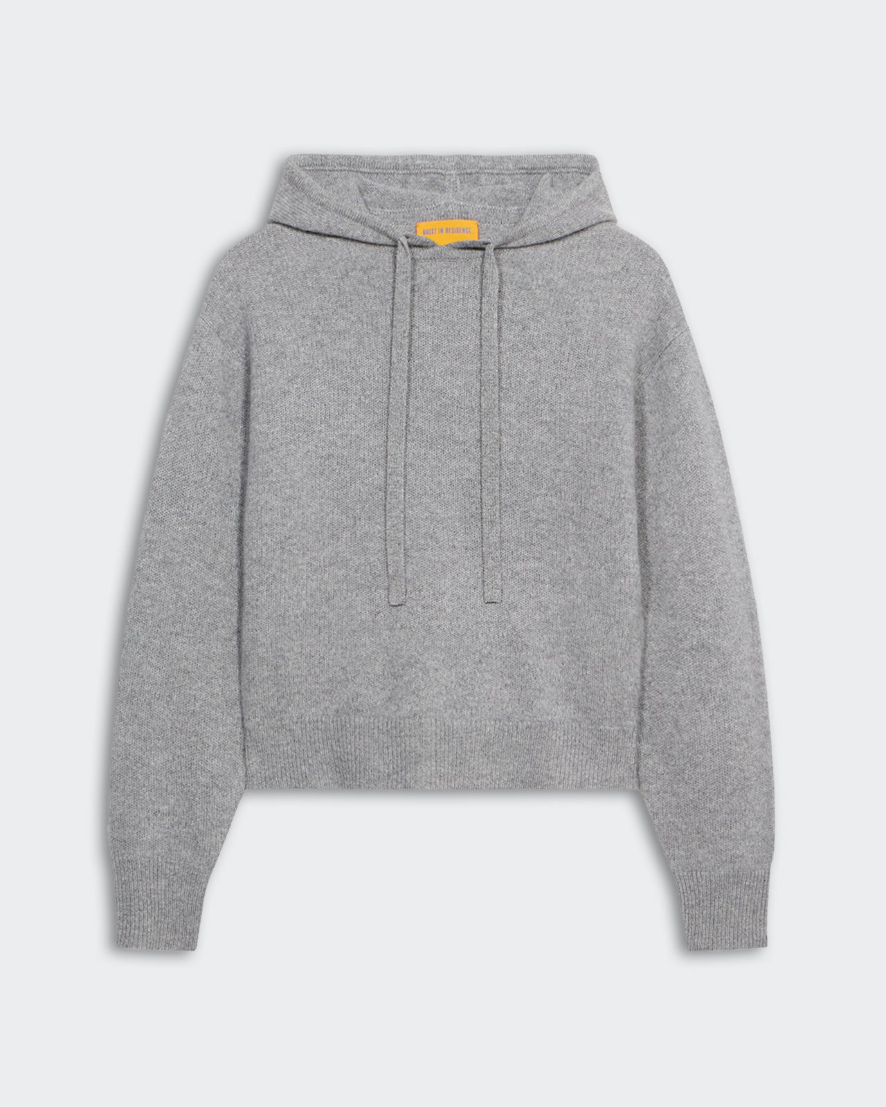 Collegiate Hoodie - Heather Grey mid-weight jersey hoodie with drawstrings and ribbed cuffs and hem in soft cashmere.
