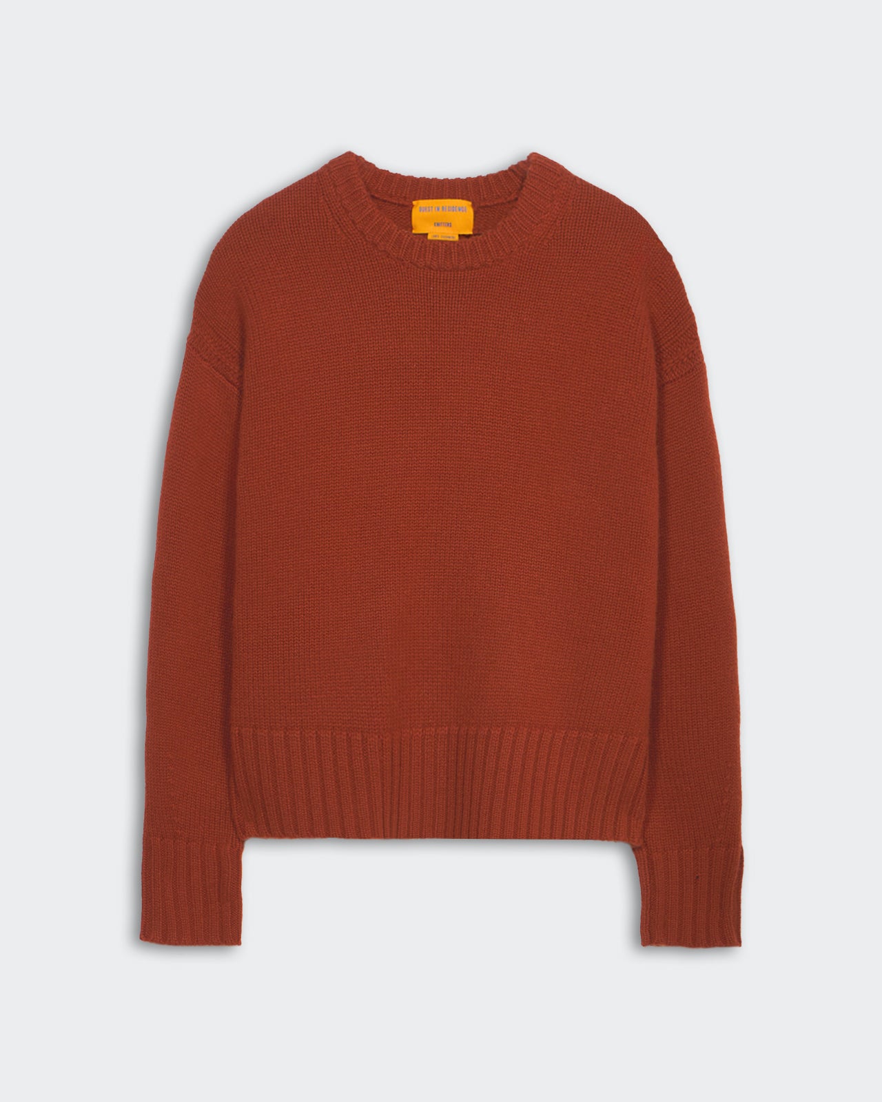 Cozy Crew - Cinnamon oversized heavyweight cashmere crew neck sweater with ribbed trim and dropped shoulders.