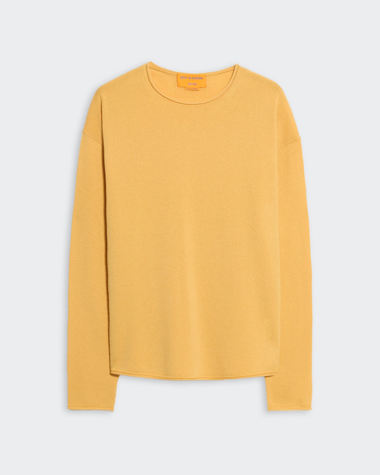 Yellow oversized crew neck sweatshirt with dropped shoulders and curved shirttail hem for men and women