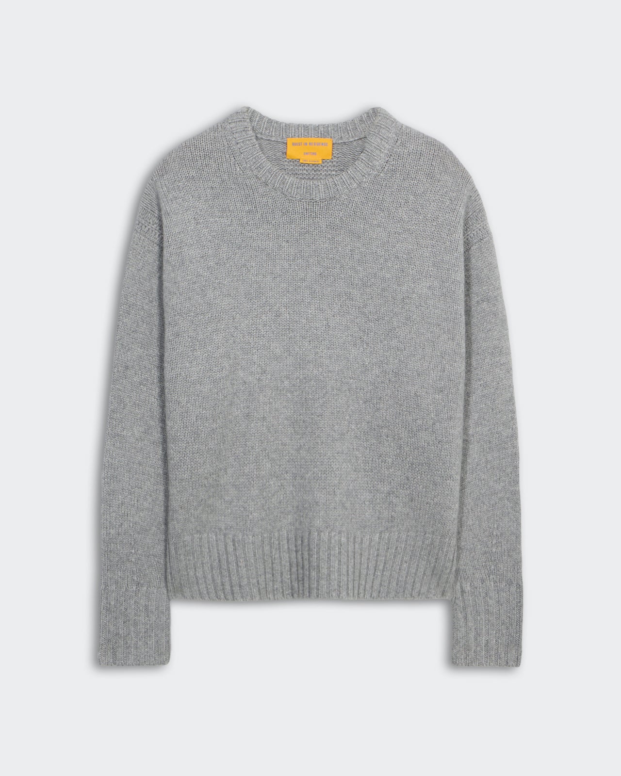Cozy Crew - Heather Grey oversized women's cashmere sweater with ribbed trim and dropped shoulders.