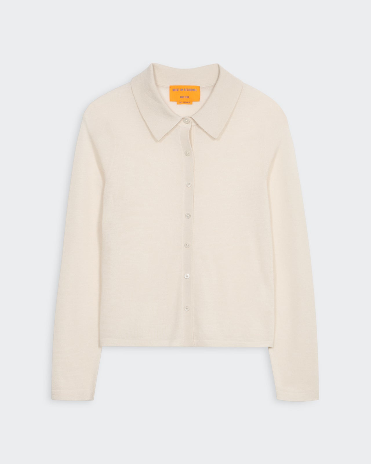 Elle Shirt Cream women's slim fit extra lightweight knit button-down cashmere shirt with collar and front pocket