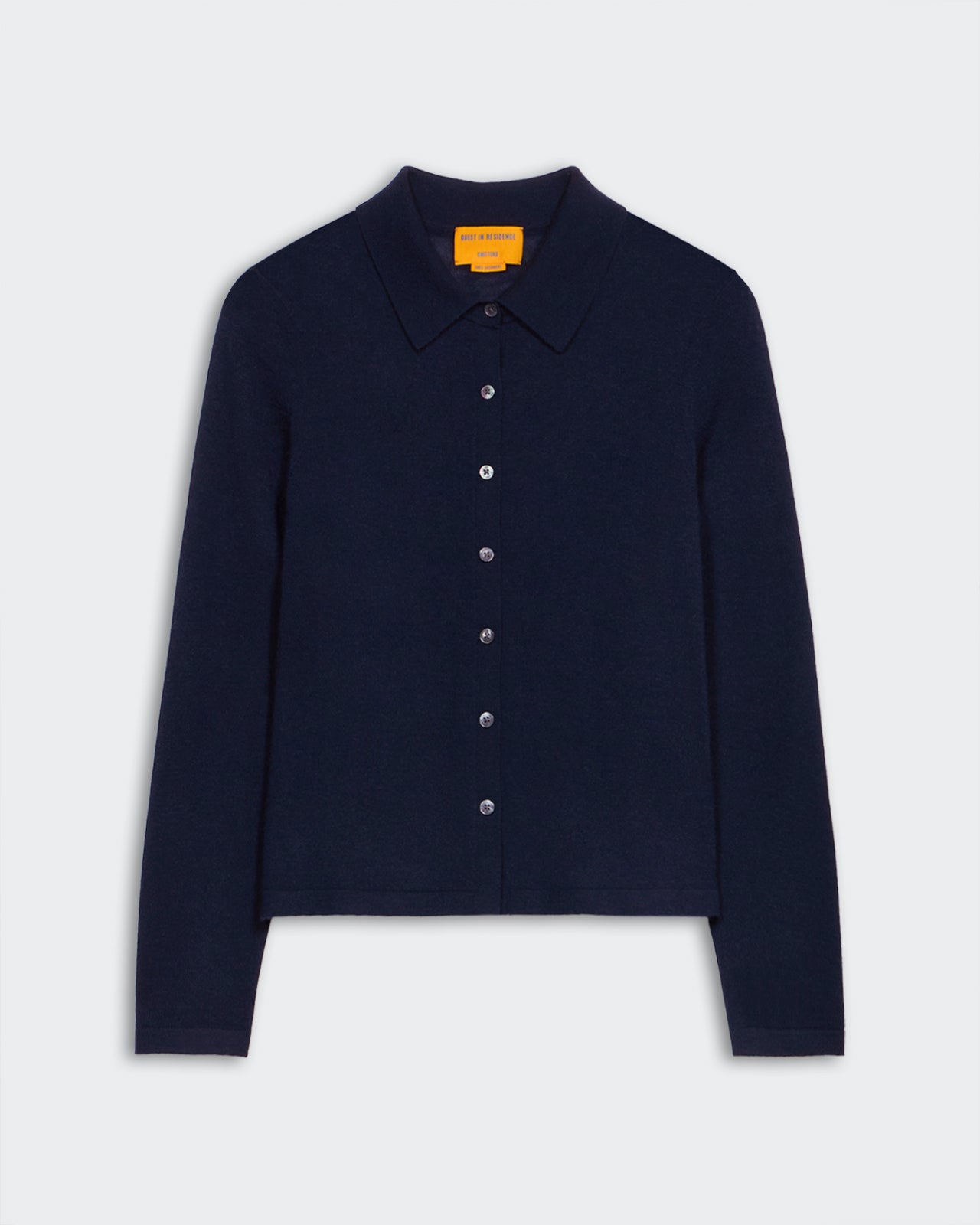 Elle Shirt - Midnight women's slim fit extra lightweight cashmere button-down shirt in dark navy blue color.