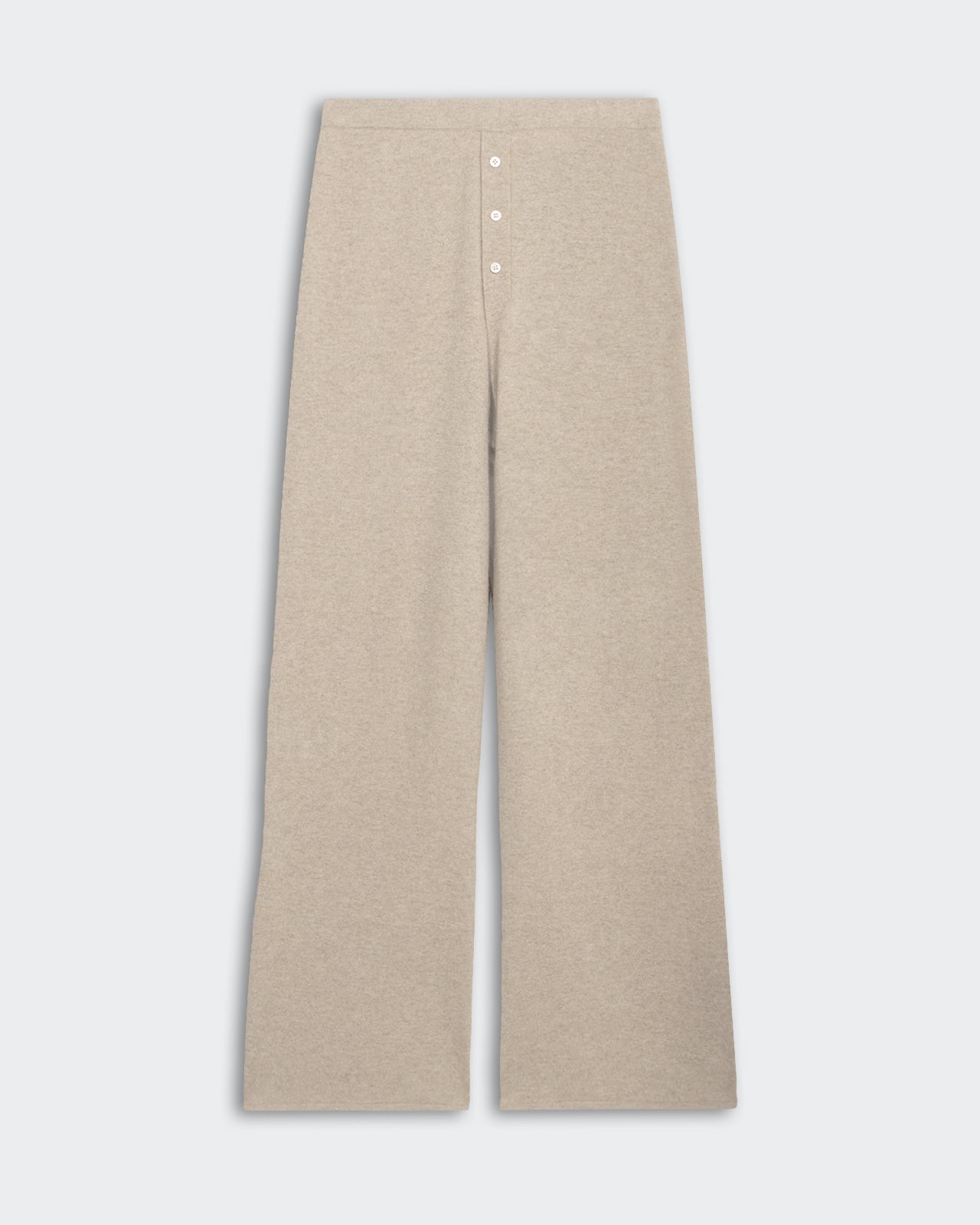 Everywear Pant - Taupe women's relaxed fit straight leg cashmere pants with elastic waistband and three-button placket.