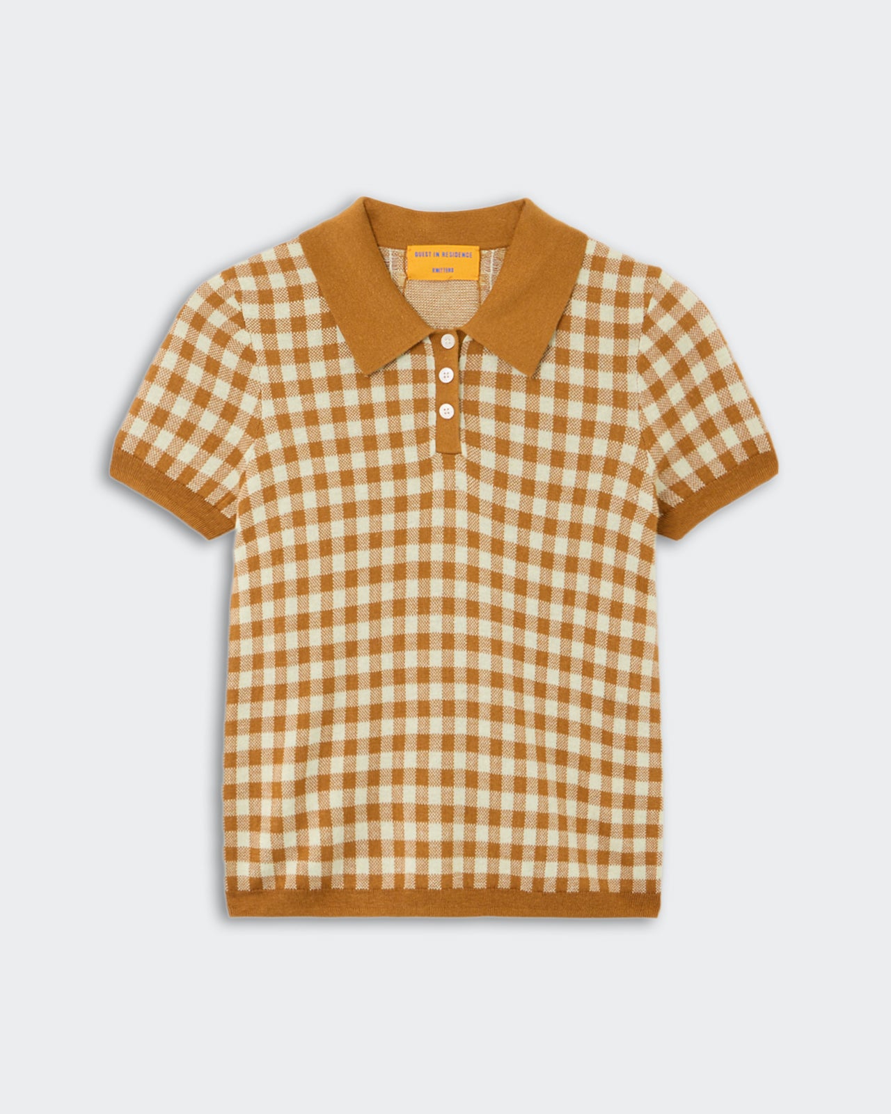 Gingham Shrunken Polo - Suede/Limewash – Guest In Residence