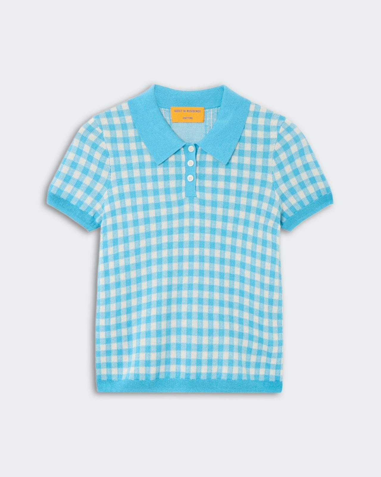 Gingham Shrunken Polo - Swimming Pool/Cream