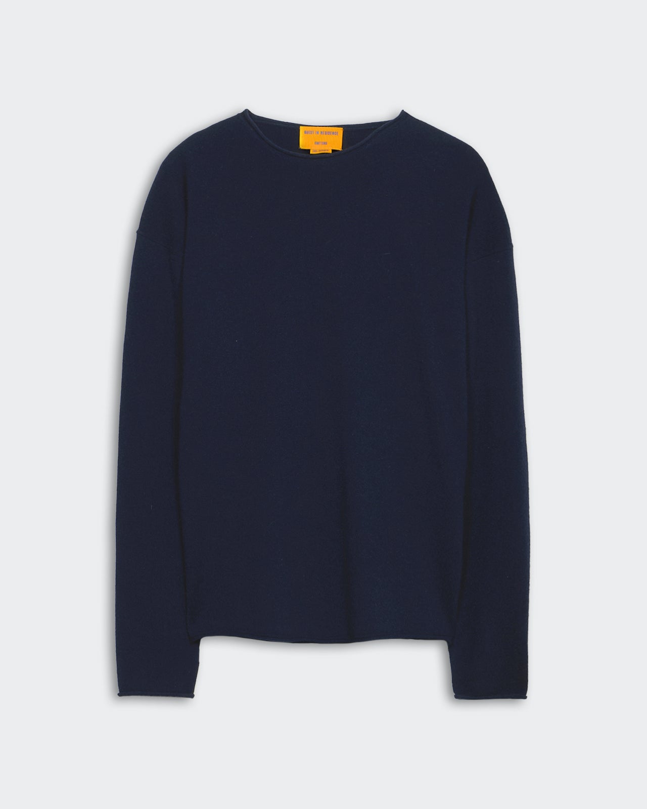 Oversized Crew - Midnight navy blue lightweight cashmere crew neck sweater with dropped shoulders and shirttail hem