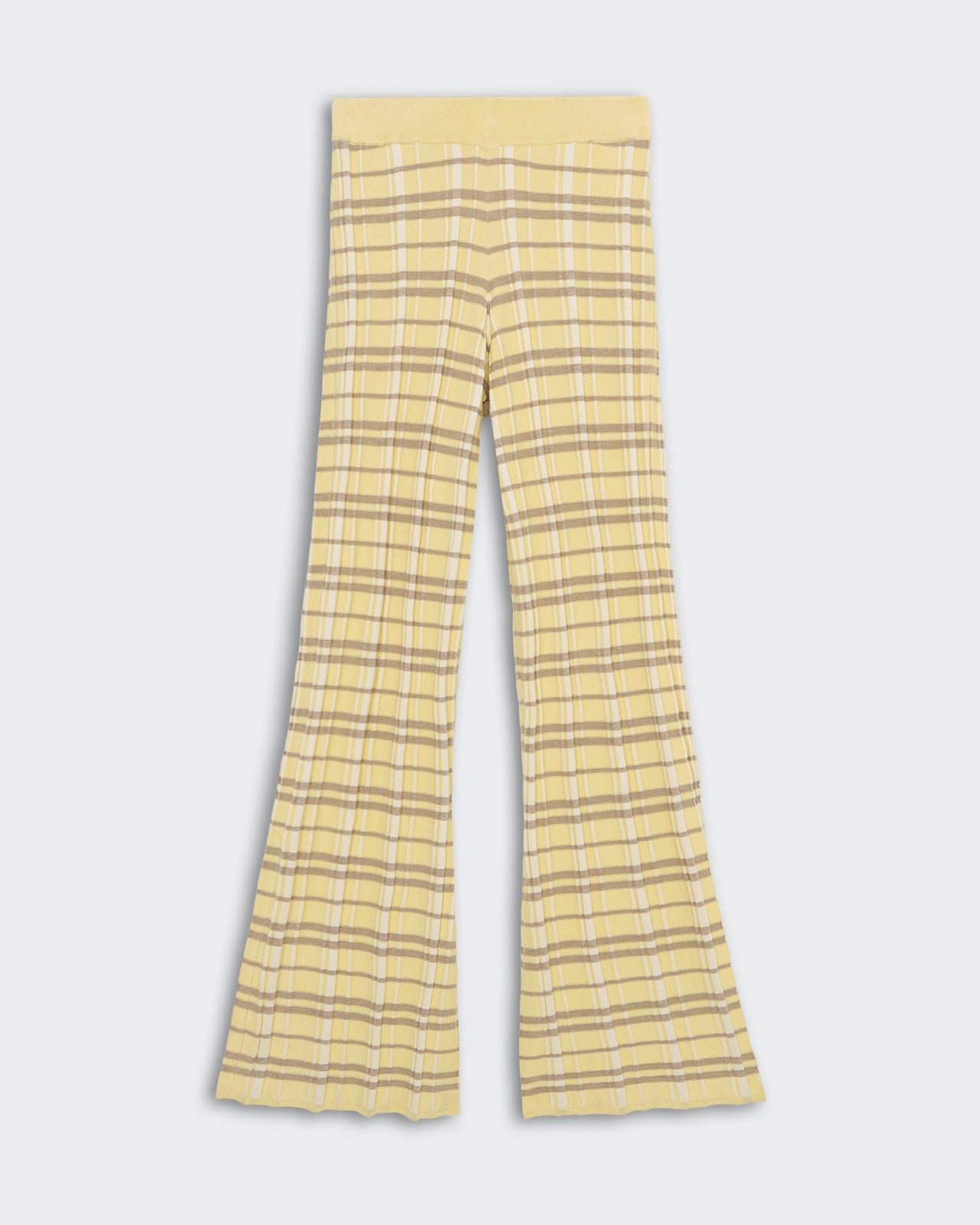 Plaid Flare Pant Butter Combo in lightweight rib silk linen blend with elasticated waistband and high ankle flare.