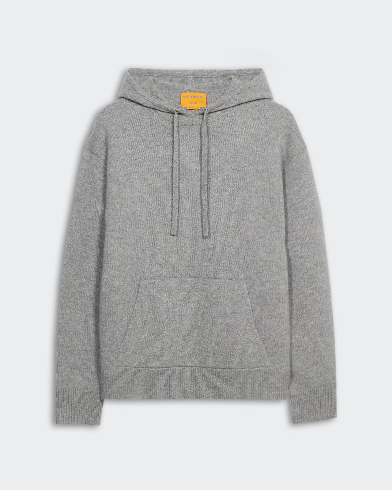 Pullover Hoodie - Heather Grey, men's sized cashmere knit hoodie with drawstrings and kangaroo pocket.