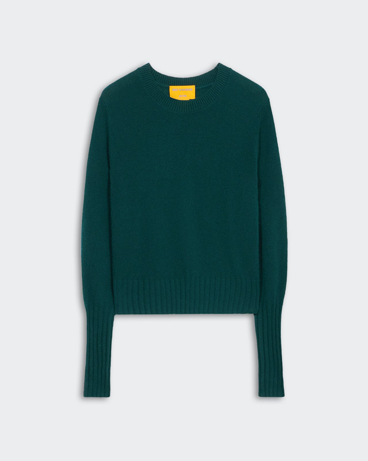 Shrunken Crew - Holly women's slim fit cashmere sweater in dark green with high rib sleeve cuff and rib trim hem