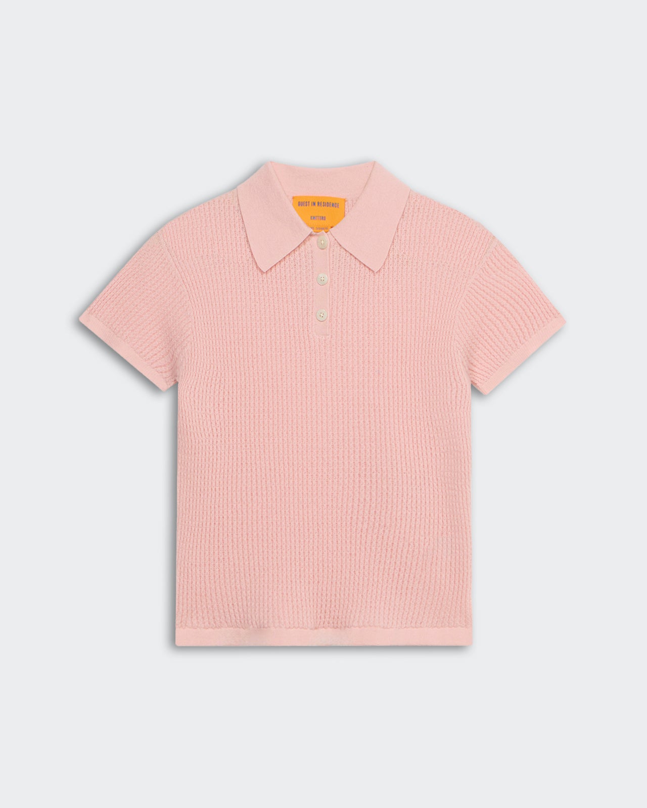 Shrunken Polo in Cashmere - Powder Pink women's lightweight waffle knit semi-sheer cashmere shirt
