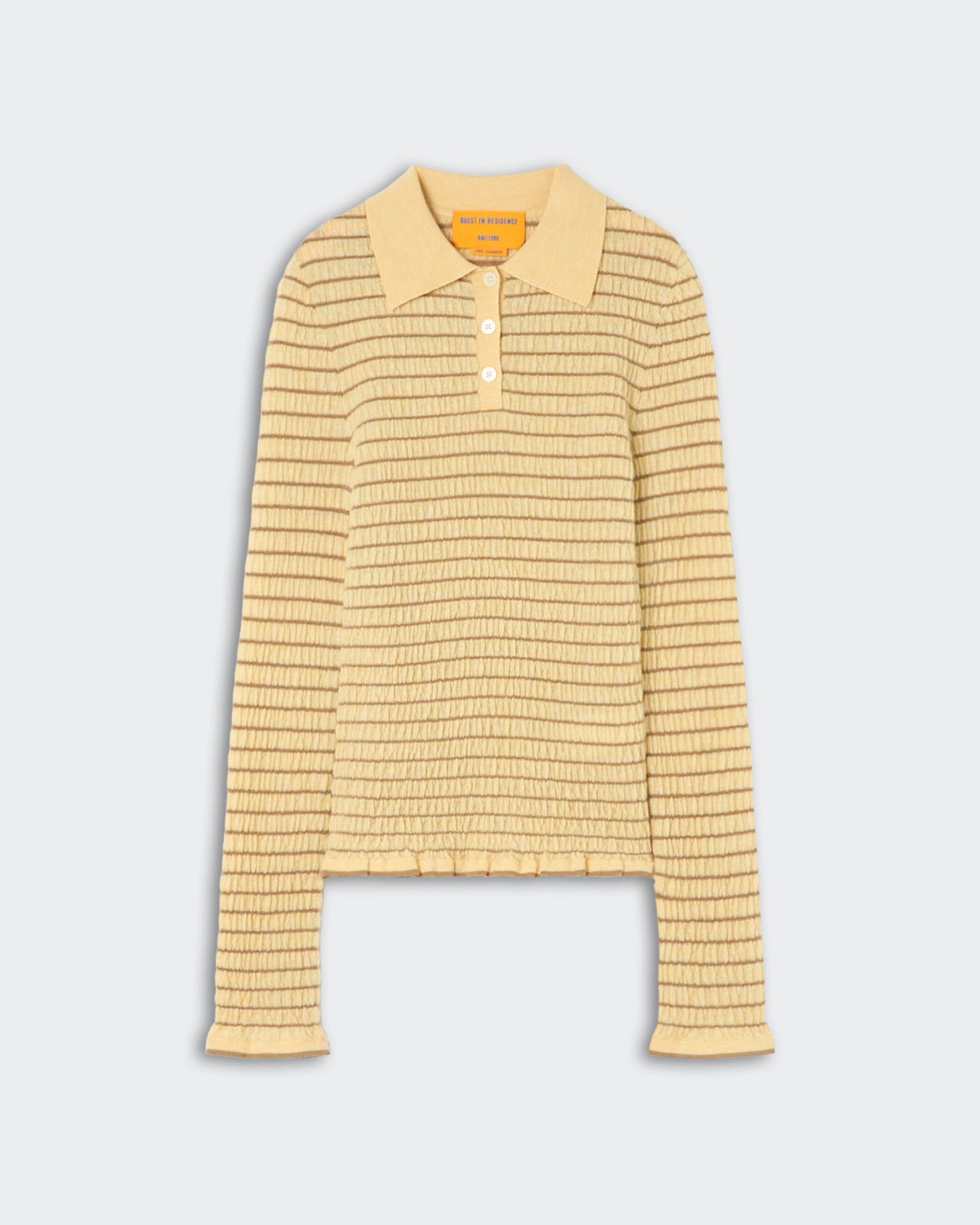 Smocked L/S Shrunken Polo - Butter/Camel