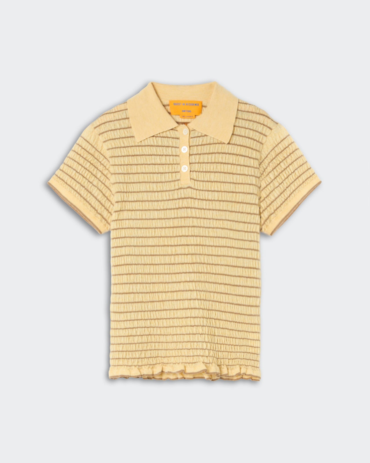 Smocked Shrunken Polo - Butter/Camel