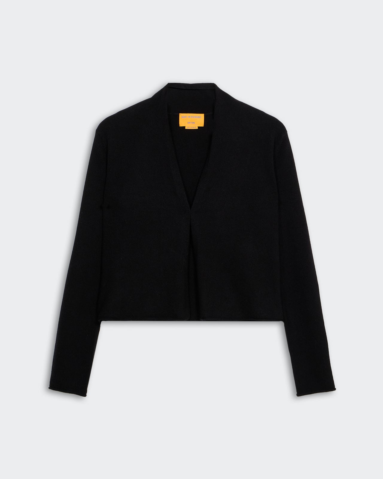 Stealth Cardigan - Black women's lightweight open-front cashmere cardigan with shawl collar and front hook-and-eye closure.