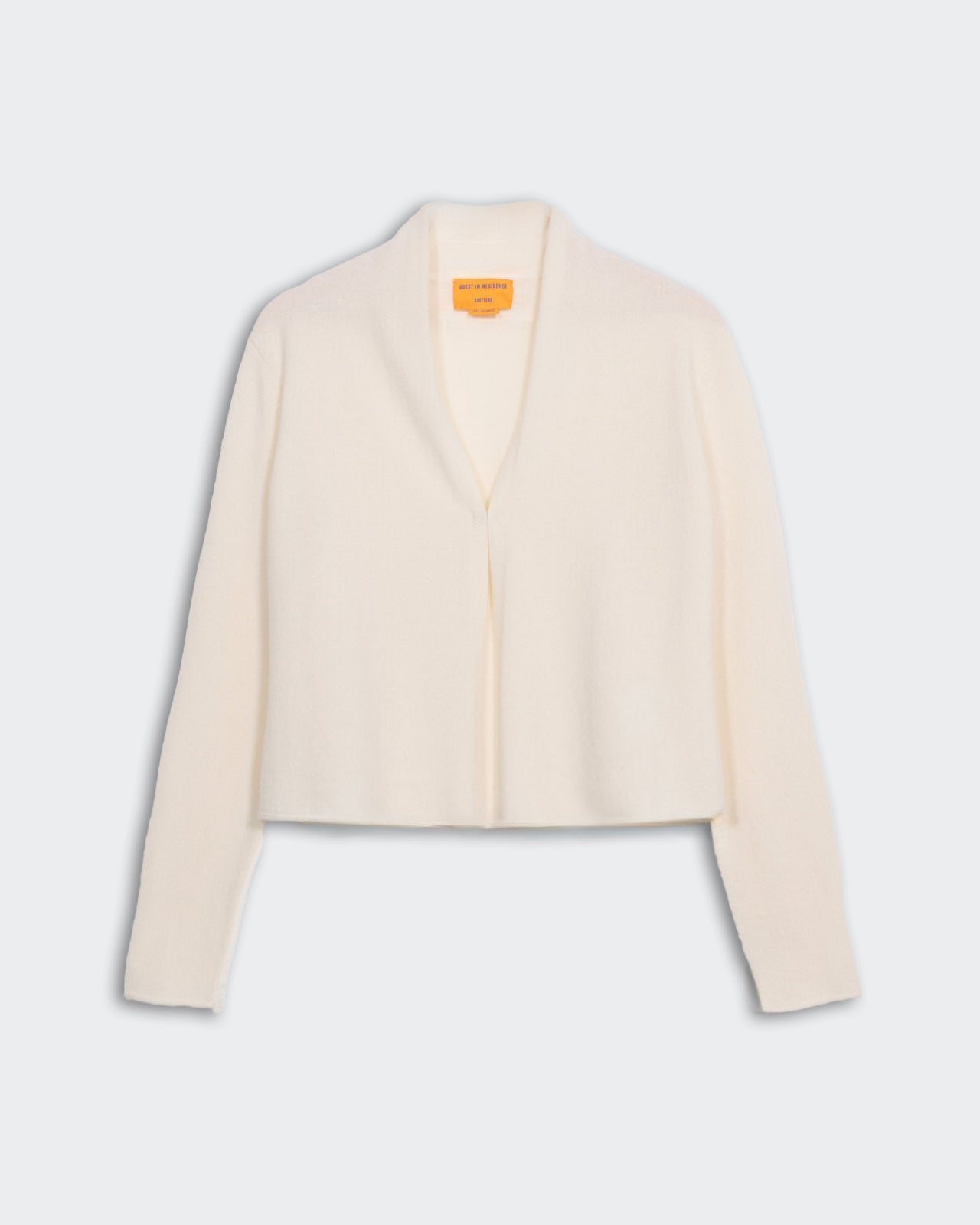 Stealth Cardigan - Cream women's lightweight open-front cashmere cardigan with shawl collar and hook closure.