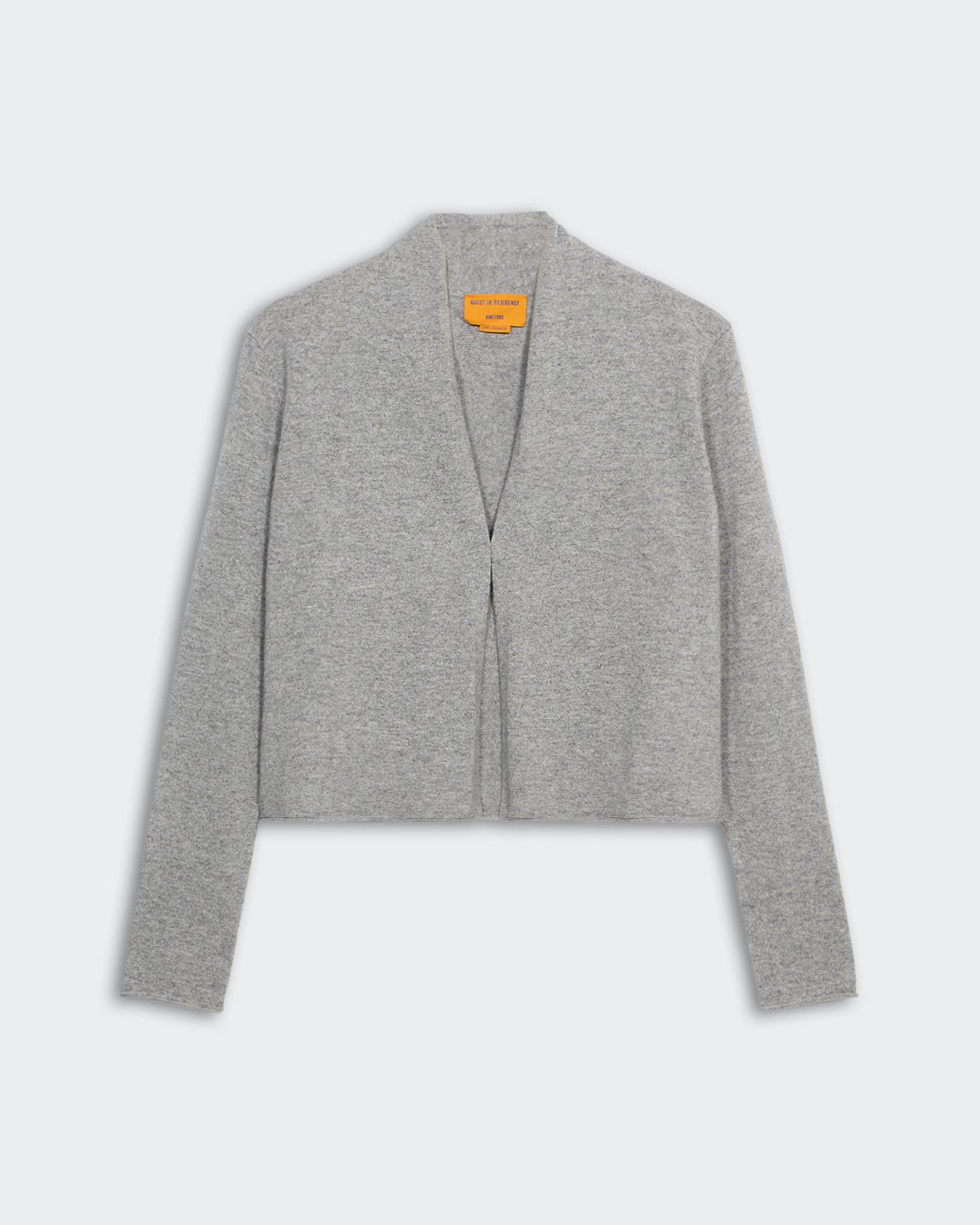 Stealth Cardigan - Heather Grey women's lightweight cashmere knit with open front and shawl collar design.