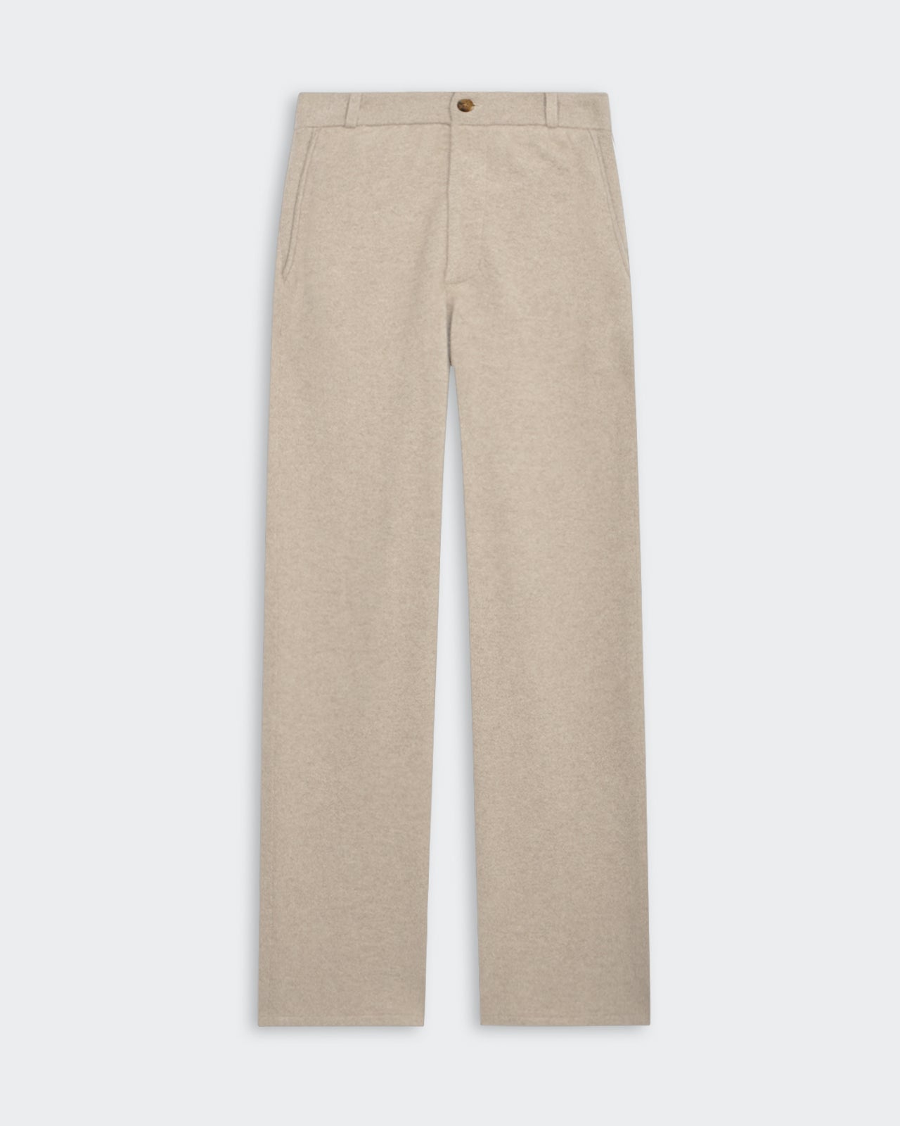 Tailored Trouser - Taupe women's cashmere knit pants with belt loops, side pockets, and elastic waistband.