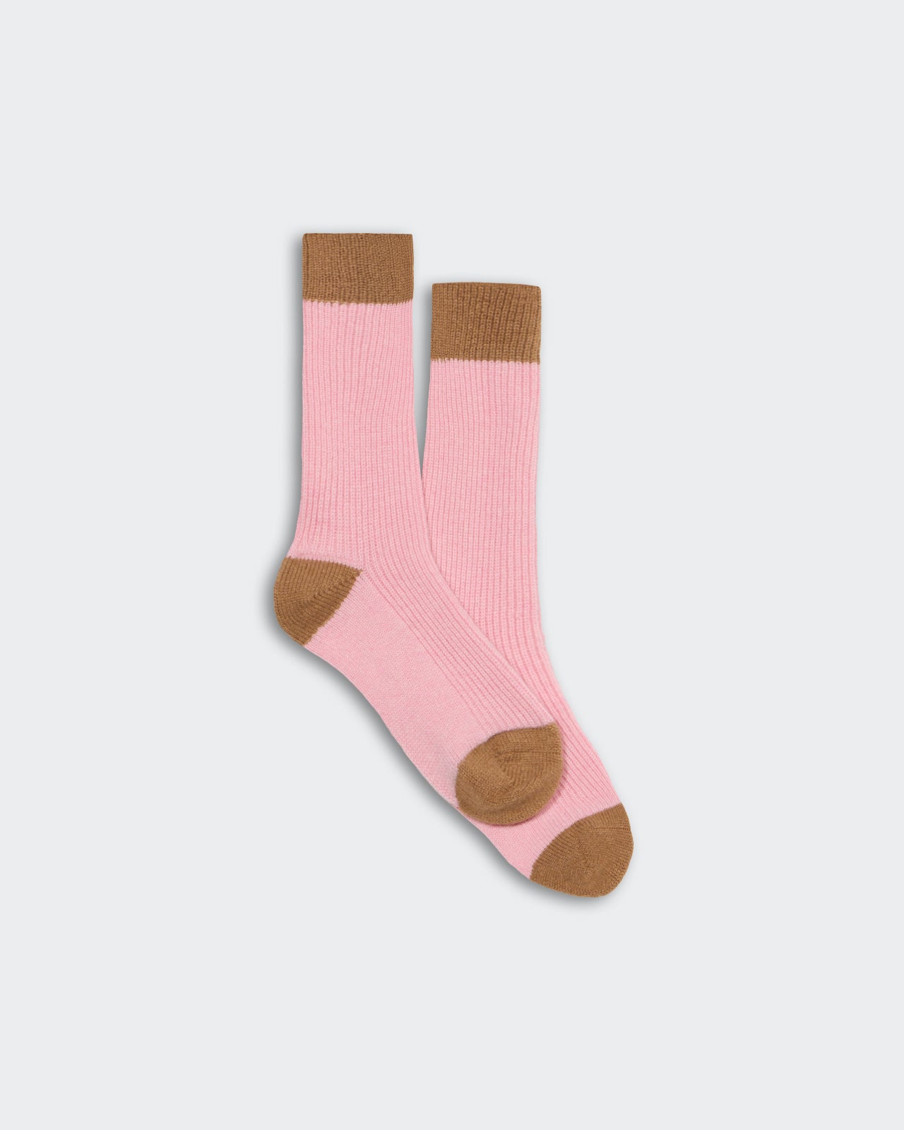 Unisex cashmere socks in pink and almond color block, made from premium 100% Inner Mongolia cashmere, one size.