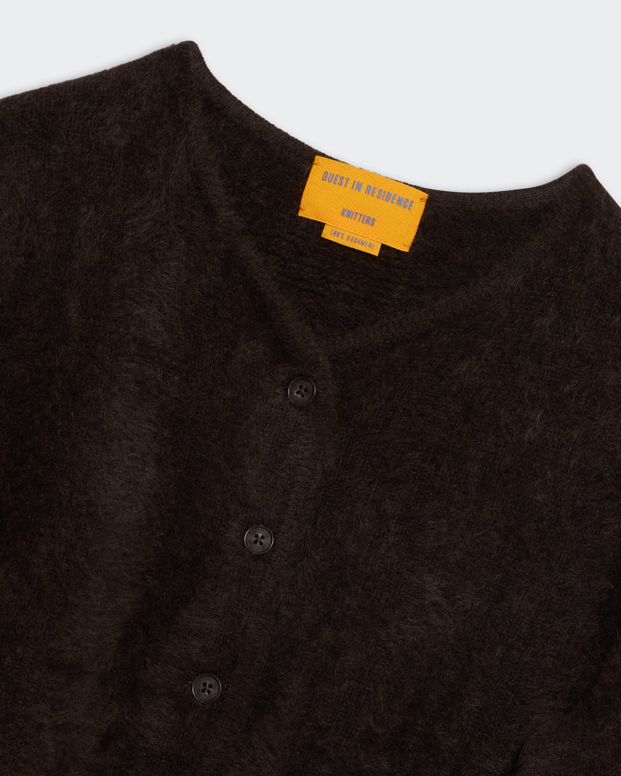 Grizzly Cardigan - Burnt Cocoa soft textured knit with button closure and crew neckline in dark brown shade.