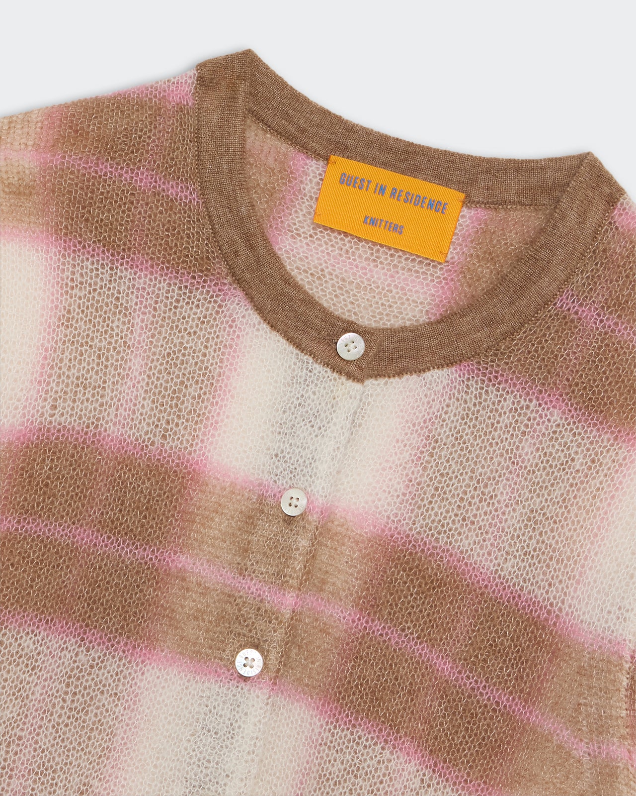 Shadow Plaid Cardigan - Taupe Combo showcasing lightweight cashmere blend with soft shadow plaid and ribbed trim detailing.