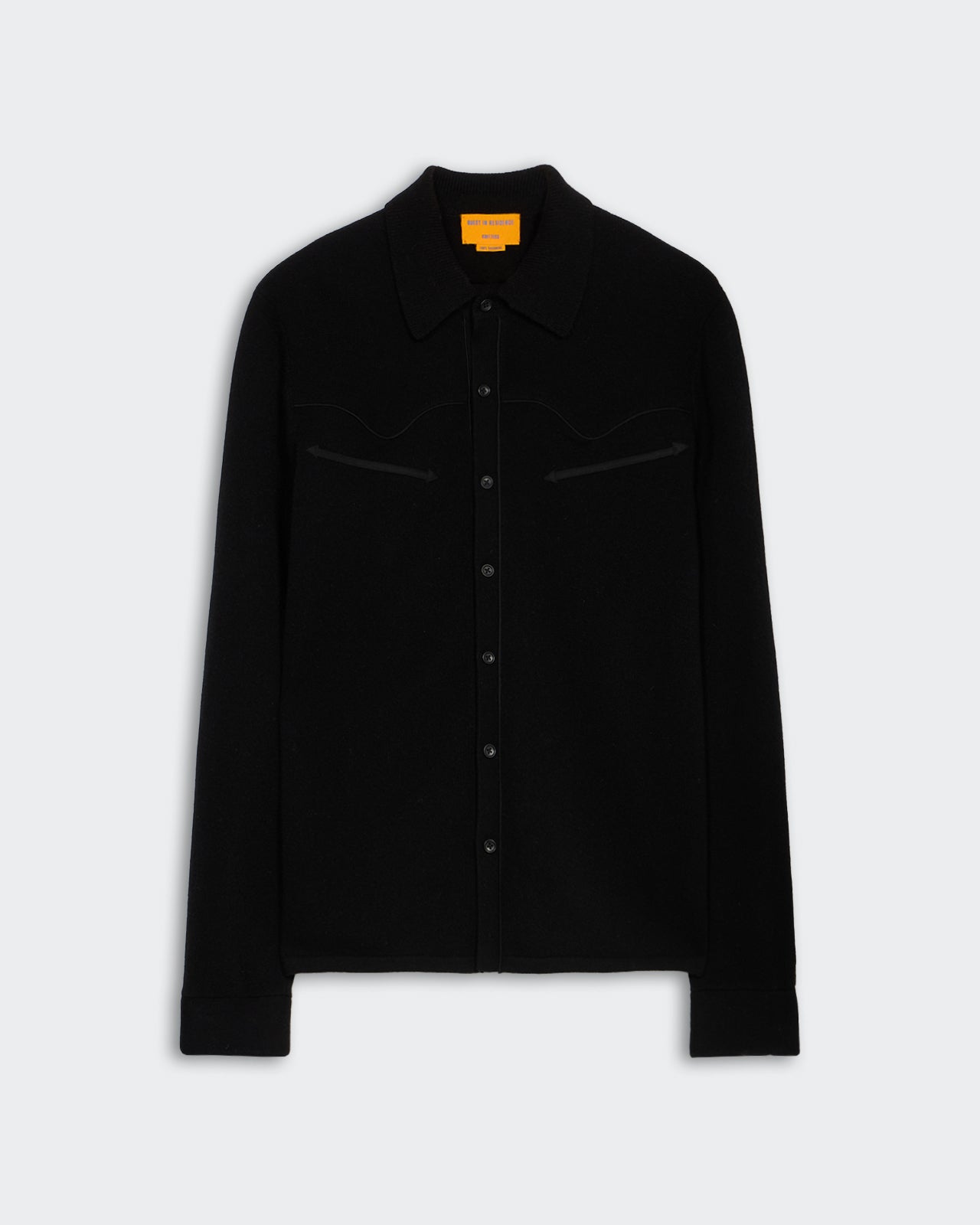 Western Button Up Shirt - Black with classic collar and long sleeves laid flat on a light background