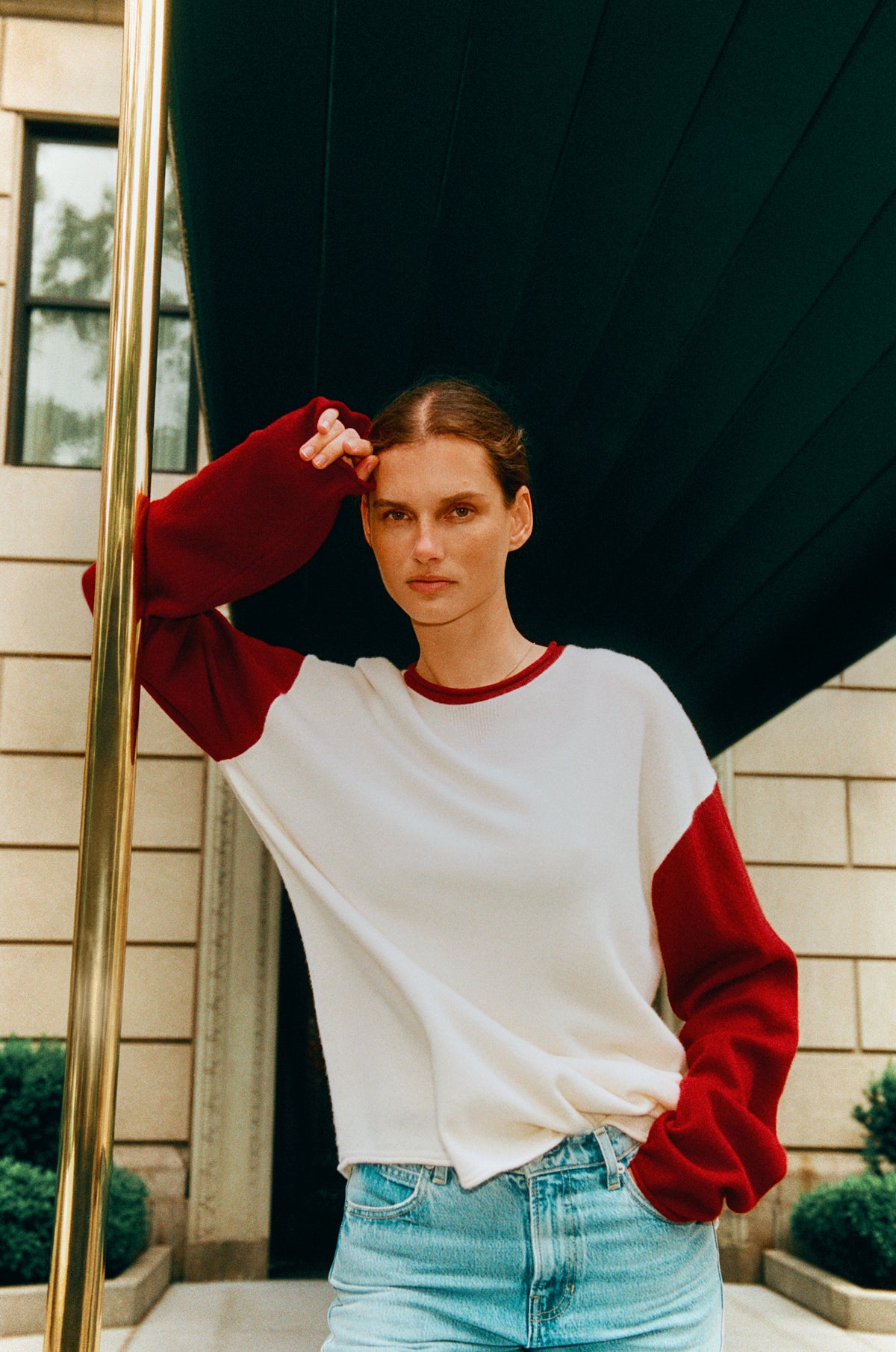 Baseball Oversized Crew  - Cream/Carmine