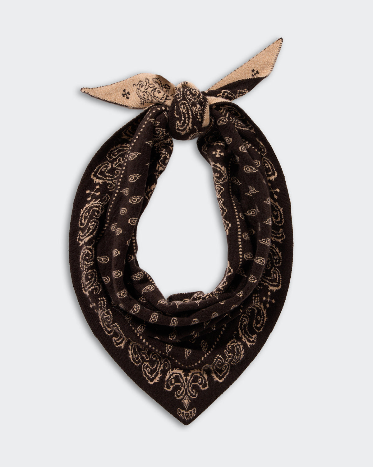 The Wild Rag - Burnt Cocoa/Dune paisley bandana in mid-weight reversible 100% cashmere knit