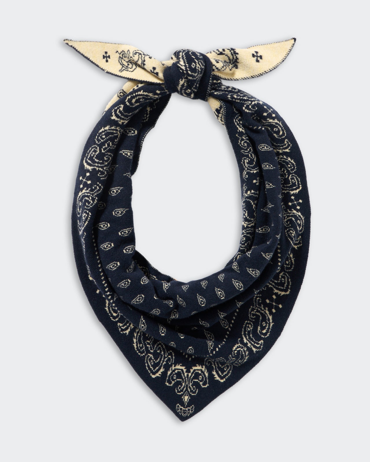 The Wild Rag - Midnight/Butter paisley bandana in reversible mid-weight 100% cashmere knit.