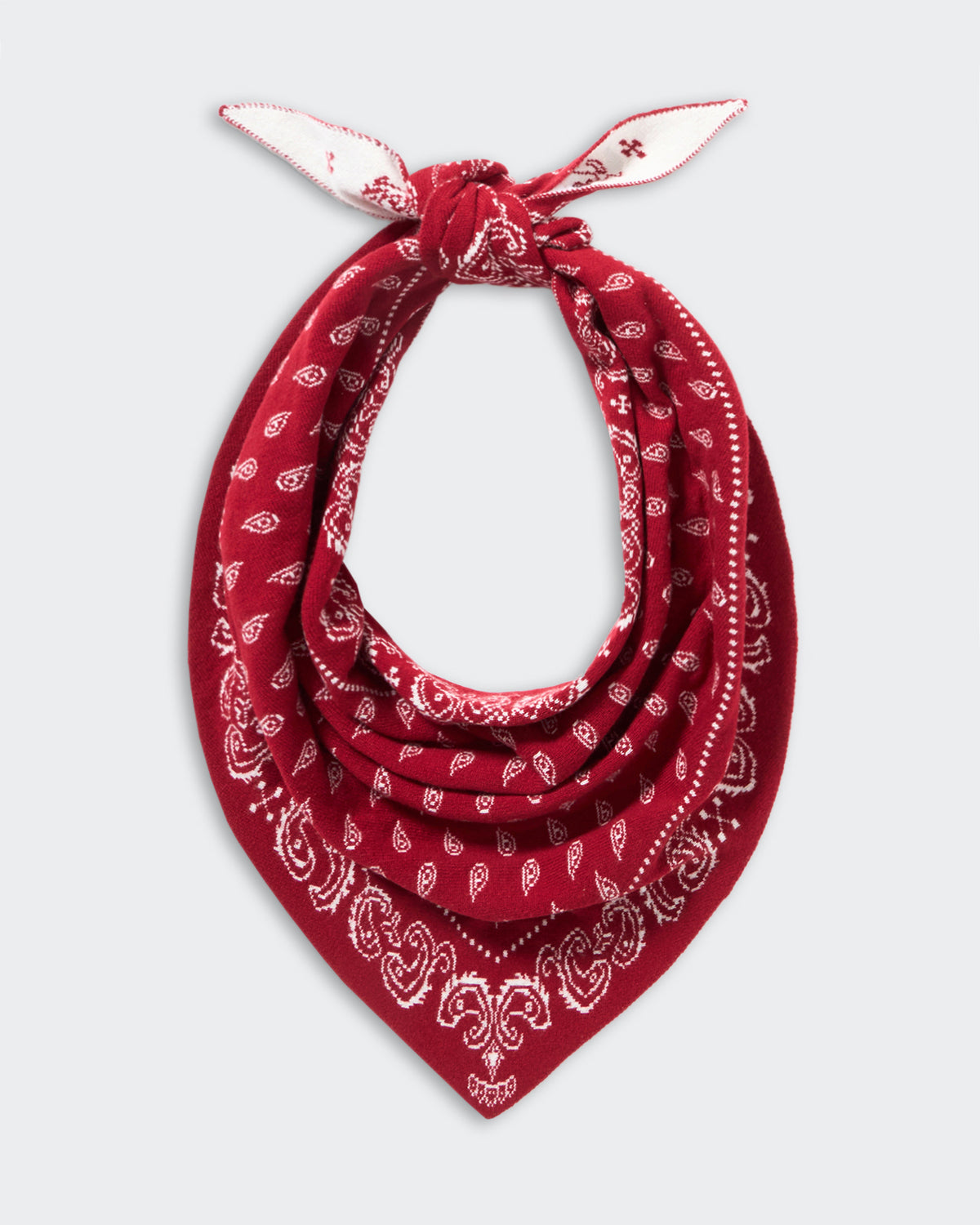 The Wild Rag - Ruby/Cream mid-weight reversible paisley bandana made from 100% cashmere knit.