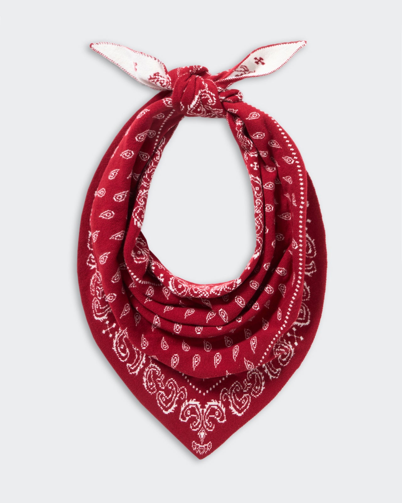 The Wild Rag - Ruby/Cream mid-weight reversible paisley bandana made from 100% cashmere knit.