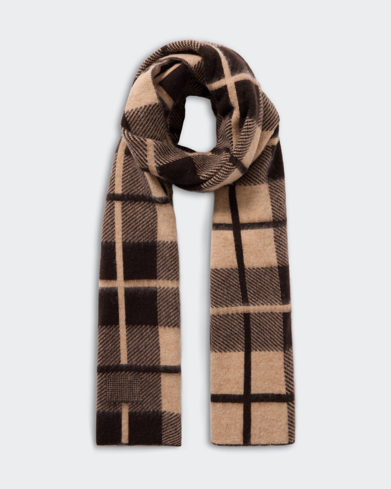 The Plaid Big Scarf - Burnt Coco/Dune mid-weight brushed plaid scarf in brown and beige tones.
