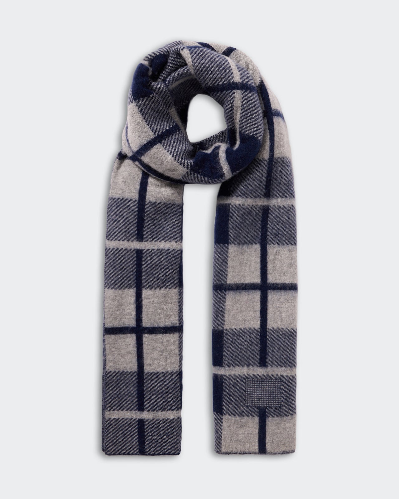 The Plaid Big Scarf - Midnight/Heather Grey mid-weight brushed wool and cashmere double knit scarf.