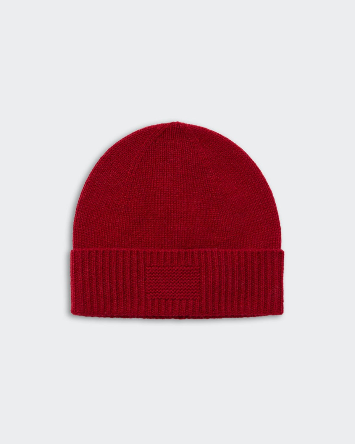 Rib Cuff Beanie - Ruby in rich red 100% cashmere with ribbed cuff and signature GIR branding. Unisex one size.