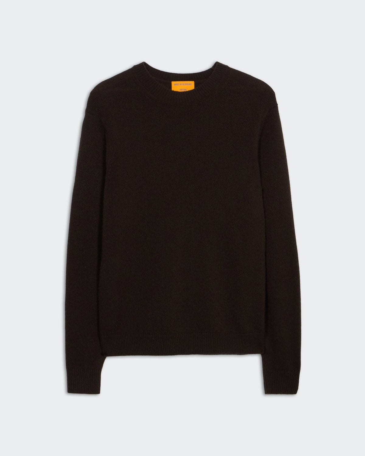 Allday Crew - Burnt Cocoa men's medium-weight crew neck sweater in 100% premium cashmere, dark cocoa color.