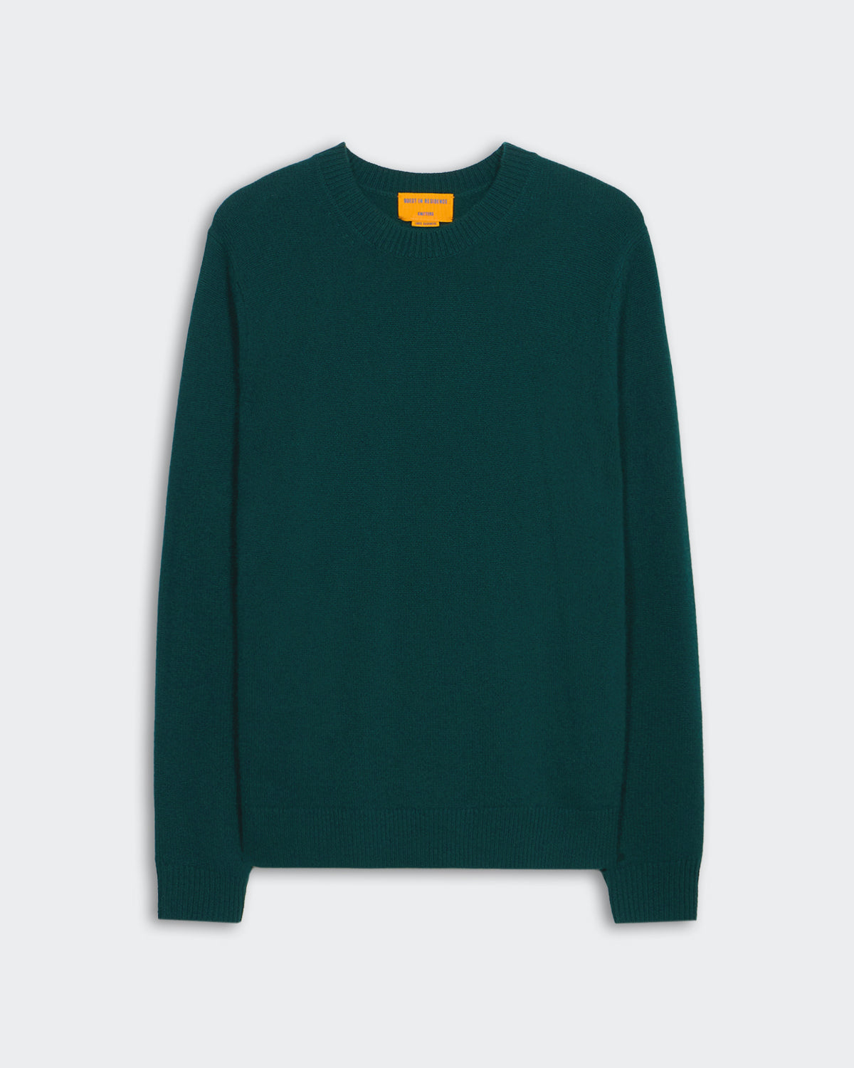 Allday Crew - Holly men's medium-weight crew neck sweater in dark green 100% cashmere, true to size fit.