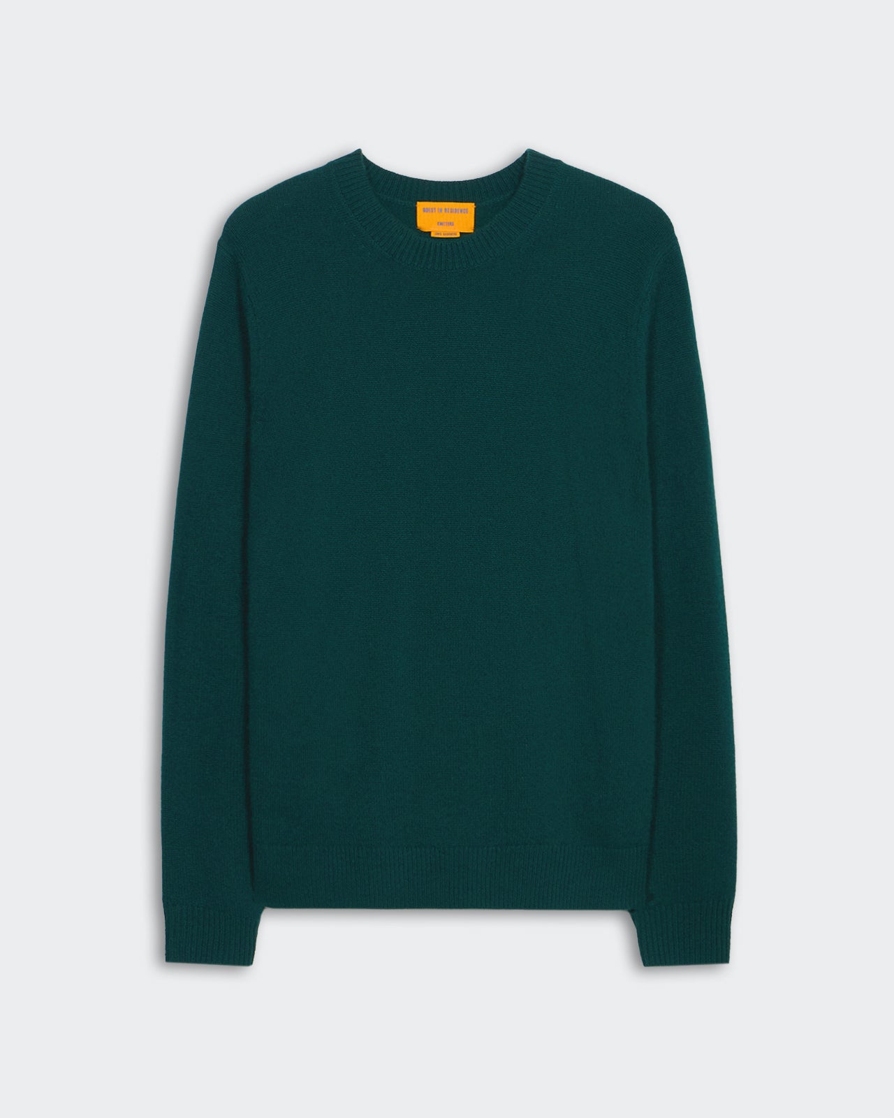 Allday Crew - Holly men's medium-weight crew neck sweater in dark green 100% cashmere, true to size fit.
