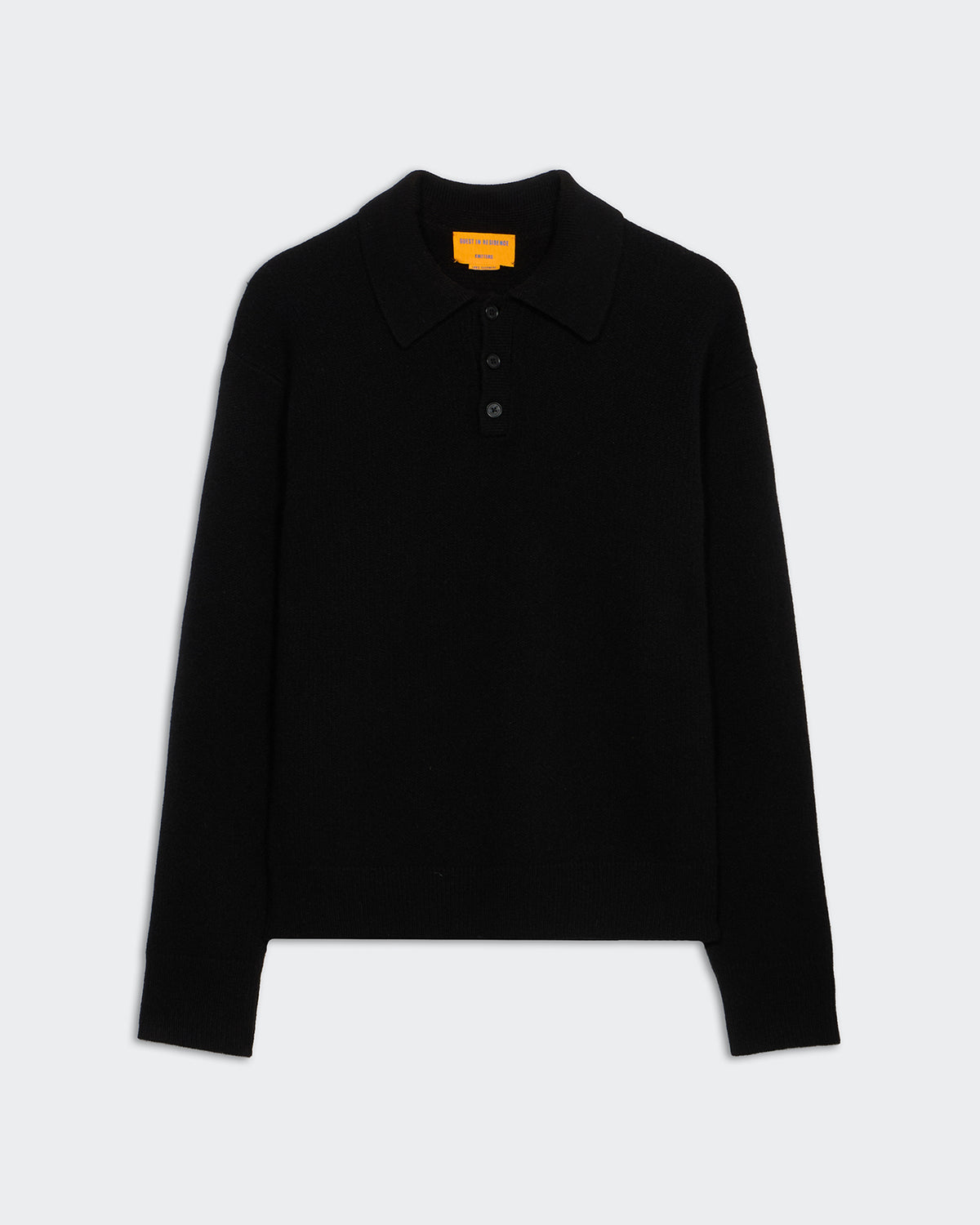 Allday Polo - Black long sleeve ribbed collar and cuff premium cashmere men's shirt with three-button placket closure