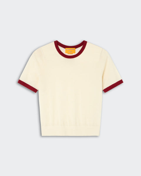 Airy Ringer Tee - Cream/Carmine – Guest In Residence