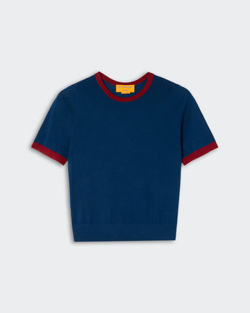 Airy Ringer Tee - Navy/Carmine – Guest In Residence
