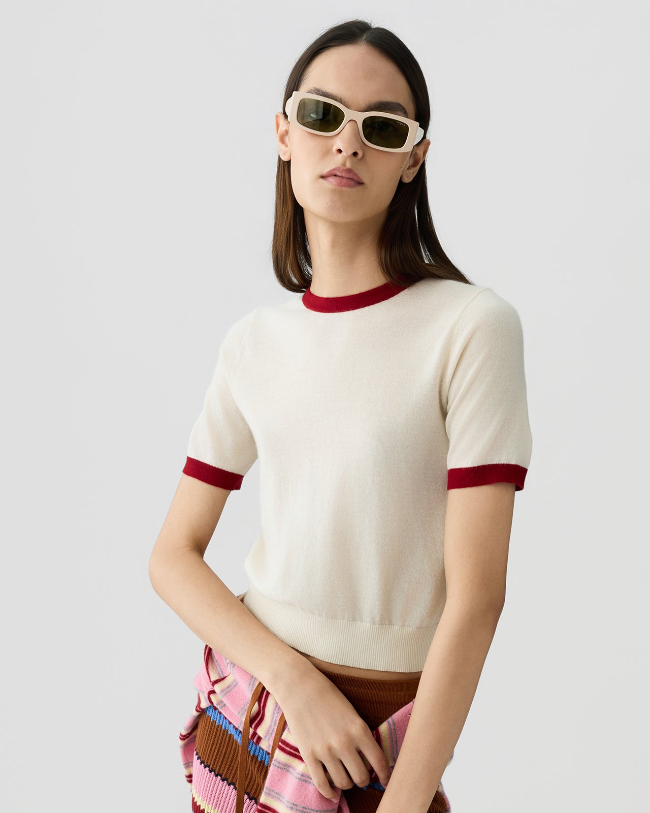 Airy Ringer Tee - Cream/Carmine – Guest In Residence