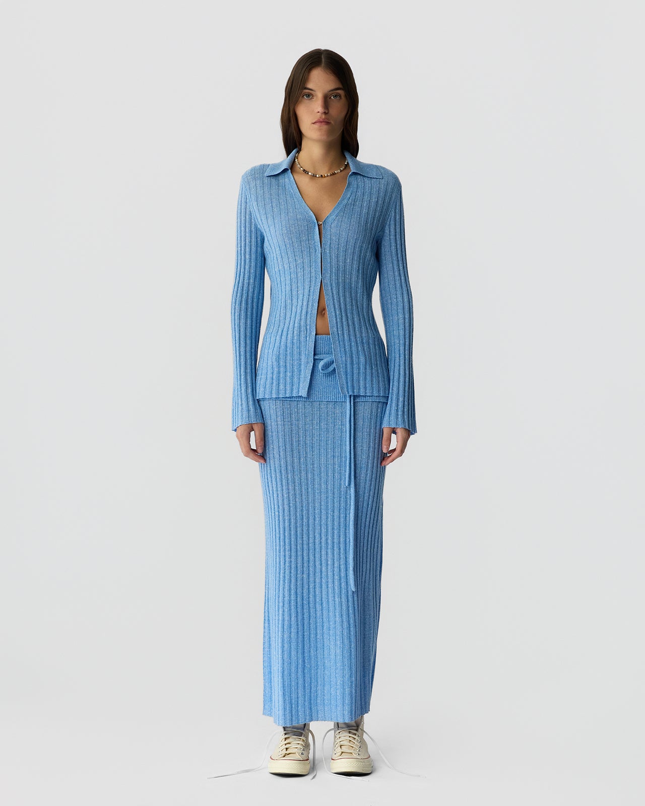 The Breezy Cardigan in Sail, illustrating the lightweight and airy texture of the cashmere-linen blend.