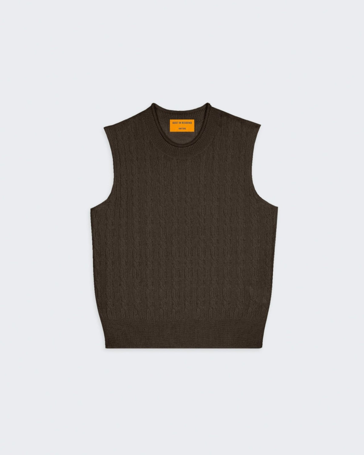 Cable Vest In Cashmere - Chestnut