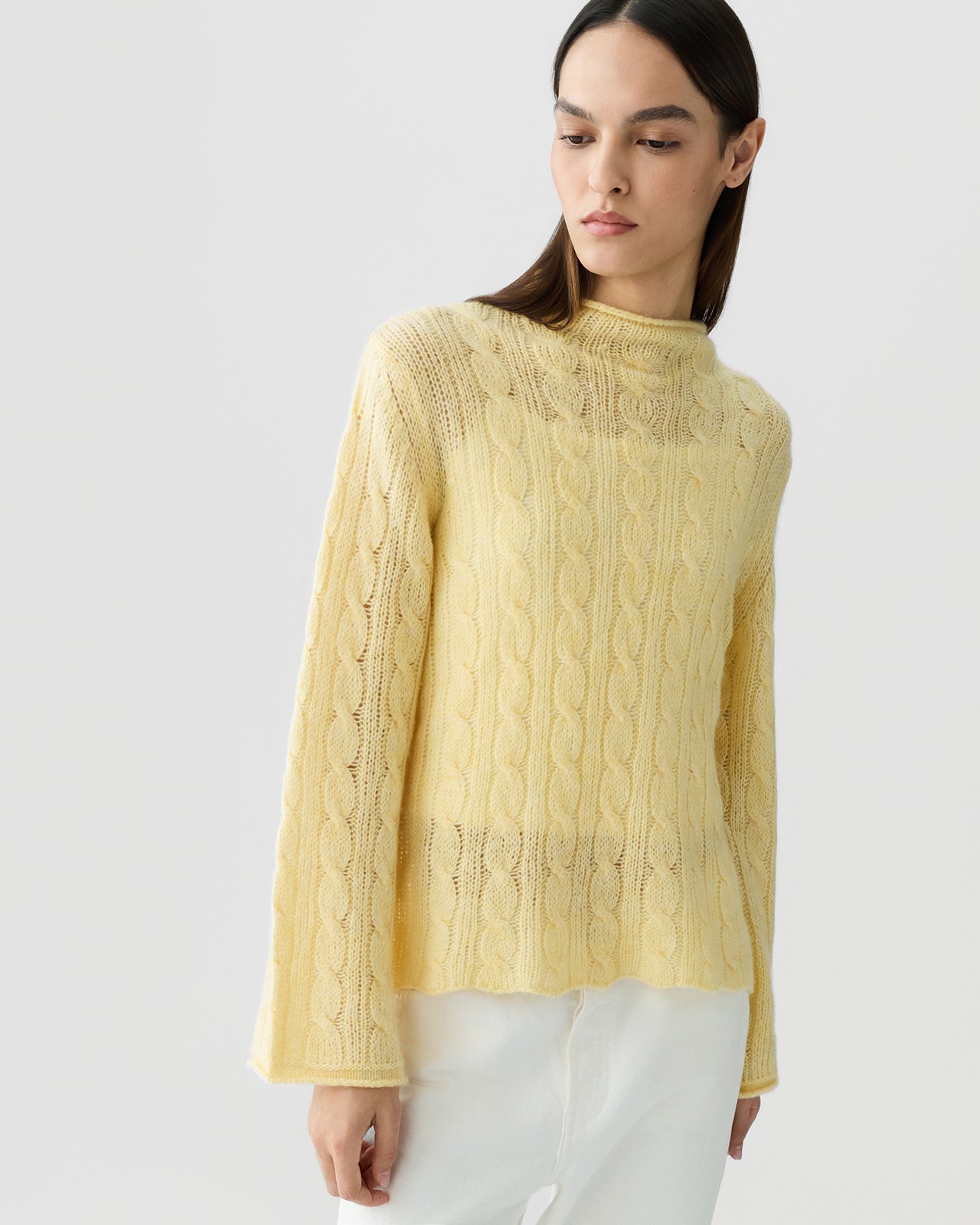 Cable Mock Neck Top - Butter