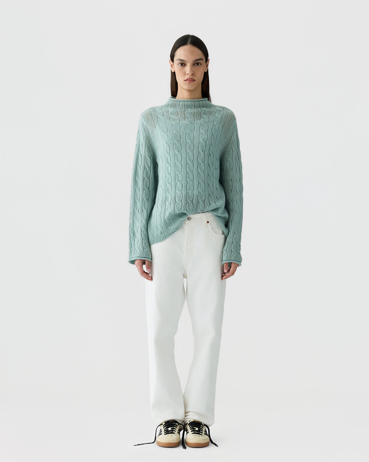 Cable Mock Neck Top - Sage Brush