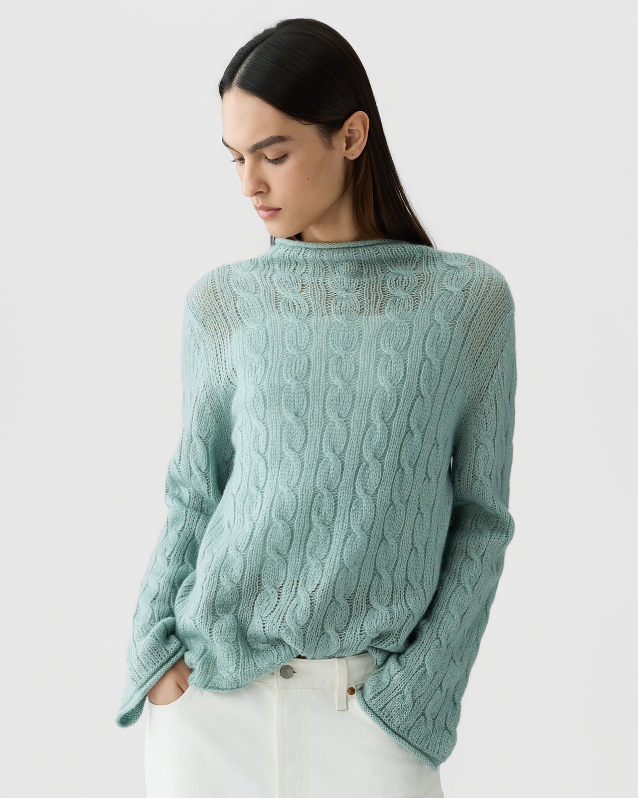 Cable Mock Neck Top - Sage Brush – Guest In Residence